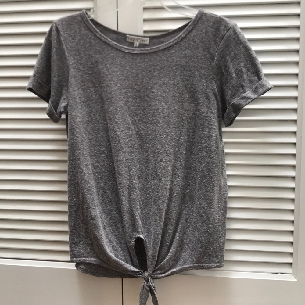 Grey top with knot at bottom
